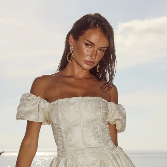 Eloide mini dress Off-Shoulder Ivory Jacquard Dress JAUS - Picture 4 of 4